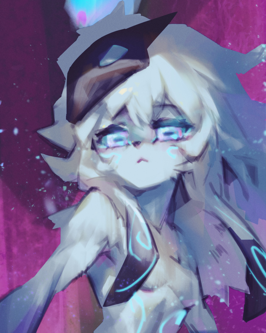 :< body_fur breasts closed_mouth female furry furry_female grey_eyes grey_hair highres kindred_(league_of_legends) lamb_(league_of_legends) league_of_legends long_hair mask mask_on_head phantom_ix_row small_breasts upper_body