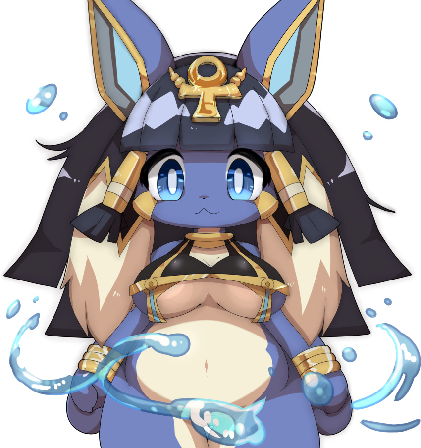 2017 :3 ankh anthro apophis_(full_bokko_heroes) ass bangs bare_shoulders belly biped black_hair black_nose blue_body blue_eyes blue_fur blunt_bangs bottomless bracelet breasts butt_from_the_front cleavage closed_smile clothed clothing convenient_censorship countershade_legs countershade_neck countershade_torso countershading cyberconnect2 digital_media_(artwork) drecom egyptian egyptian_clothing female full_bokko_heroes fully_clothed fur h_rin0u0 hair hi_res jewelry lagomorph leporid looking_at_viewer mammal mouth_closed multicolored_body multicolored_fur multicolored_hair navel neck_ring portrait pupils rabbit simple_background smile solo tan_body tan_countershading tan_fur tan_hair thigh_gap three-quarter_portrait two_tone_body two_tone_fur two_tone_hair under_boob underwear water white_background white_pupils