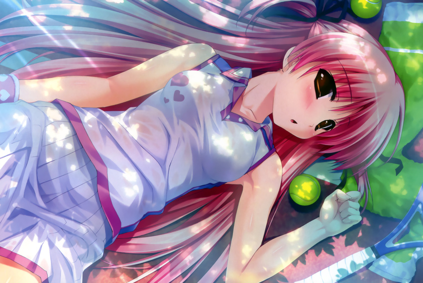 amatsu_misora_ni! blush brown_eyes clochette female female game_cg kiyosumi_serika long_hair pink_hair shintarou solo tennis