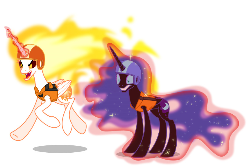 absurd_res alicorn alpha_channel amber_eyes armor black_sclera blue_eyes blue_sclera clenched_teeth cutie_mark daybreaker_(mlp) duo equid equine ethereal_hair ethereal_tail fangs female fire flaming_hair flaming_mane flaming_tail friendship_is_magic glowing hasbro headgear helmet hi_res horn levitation life_jacket magic mammal my_little_pony mythological_creature mythological_equine mythology nightmare_moon_(mlp) orin331 princess_celestia_(mlp) princess_luna_(mlp) pseudo_hair pseudo_mane pupils scared sibling_(lore) sister_(lore) sisters_(lore) slit_pupils sparkles tail teeth wings