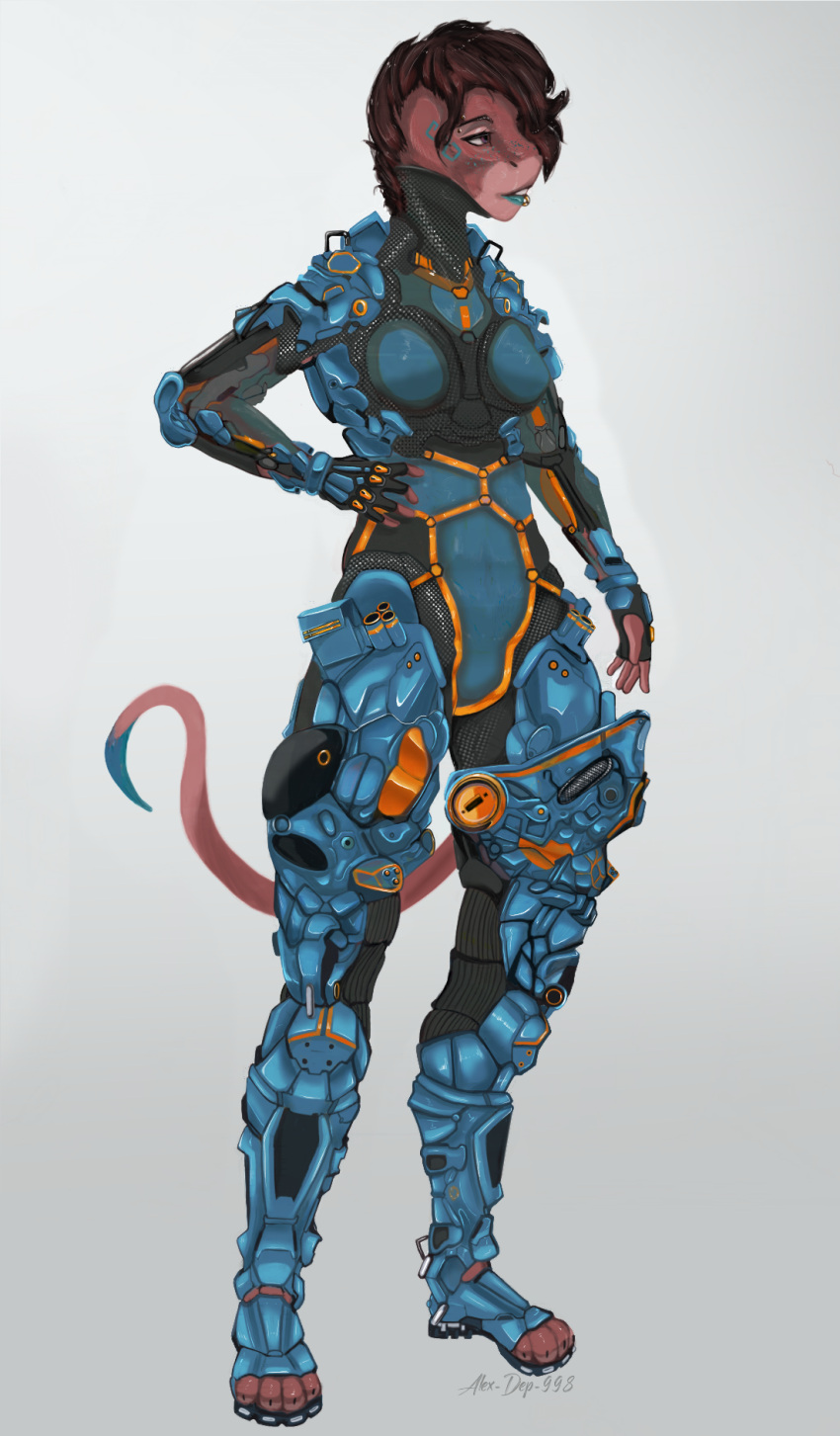 alex-dep-998 anthro armor bondage bondage bound case clothing costume cybernetics cyborg digital_media_(artwork) exoskeleton exosuit female full-length_portrait hi_res implants_(disambiguation) jumpsuit lizard machine patterns piercing plate_armor portrait prosthetic reptile scalie solo straps