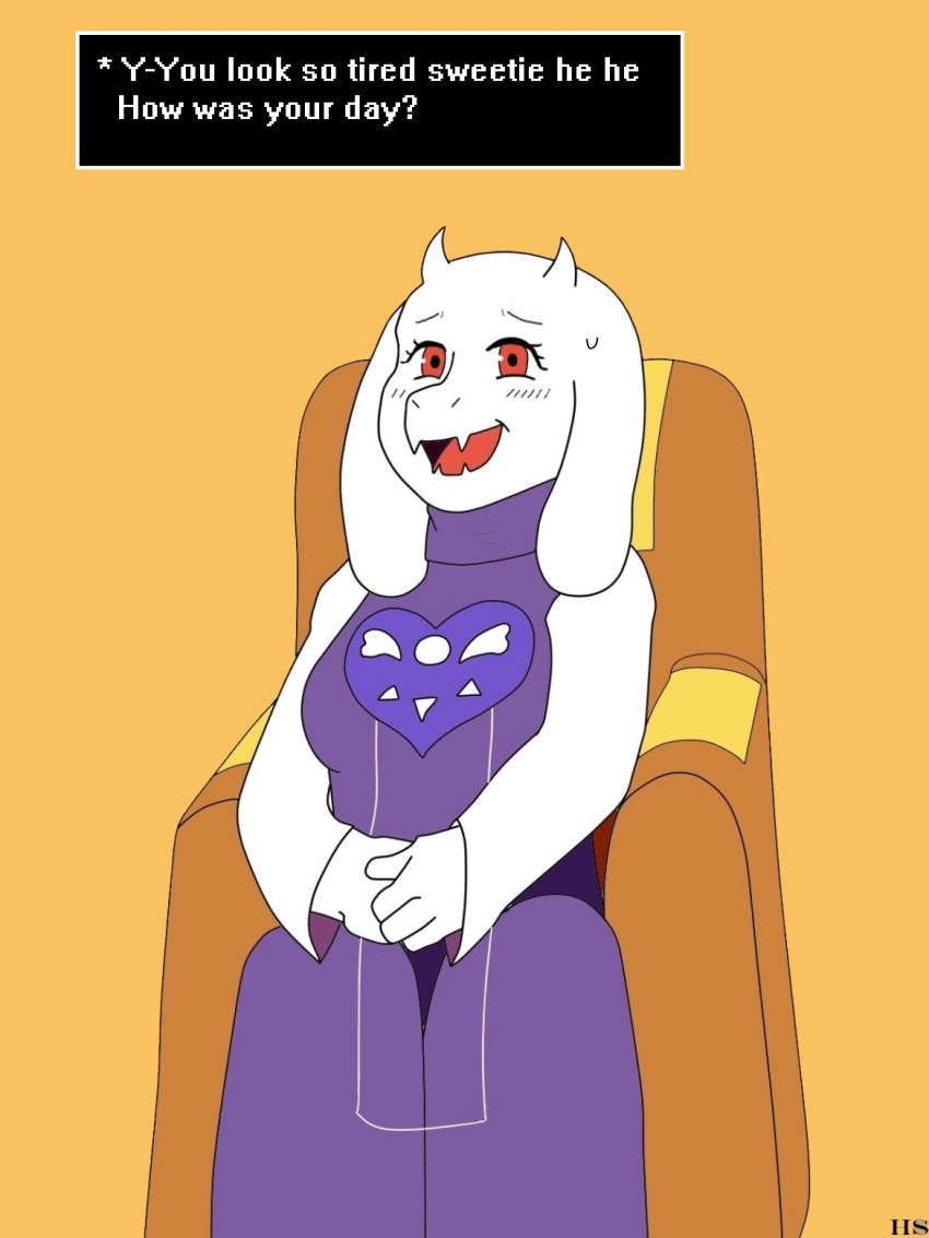 2019 anthro boss_monster_(undertale) bovid breasts caprine clothing english_text female floopy_ears fur hi_res hoodie_stalker horn looking_at_viewer mammal question_mark sitting solo text toriel undertale undertale_(series) white_body white_fur