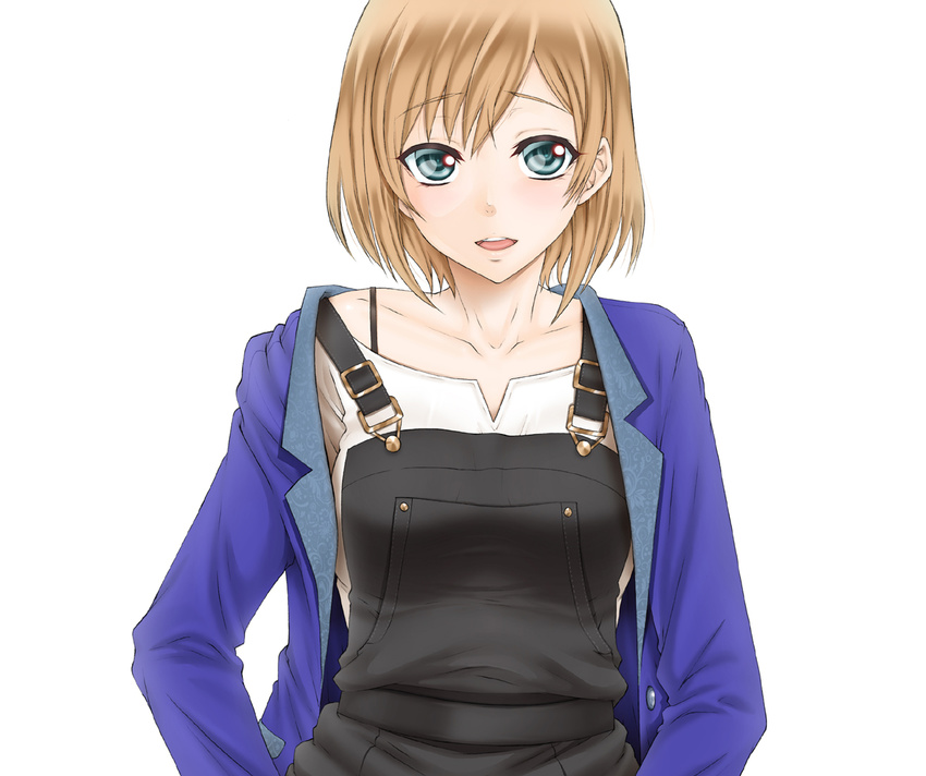 brown_hair commentary_request female jacket kutani miyamori_aoi open_mouth overalls photoshop_(medium) shirobako short_hair simple_background smile solo white_background