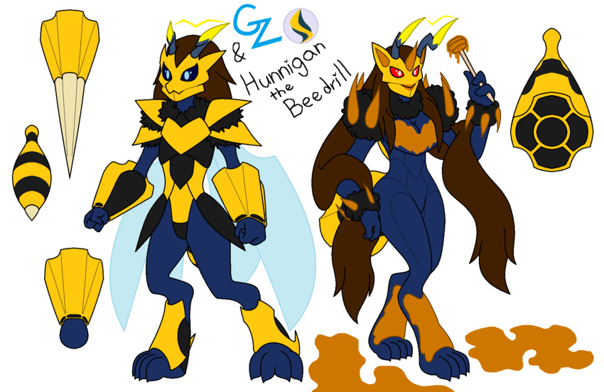 anthro arthropod beedrill canid canine dragon duo fakemon fan_character female food fox generation_1_pokemon generation_6_pokemon gzneonknight hi_res honey_(food) honey_stick hybrid hymenopteran insects male mammal mega_beedrill mega_evolution mythological_creature mythological_scalie mythology nintendo pokemon pokemon_(species) rachiel_(tigereyetopaz) retractable_stinger scalie sibling_(lore) stinger stinger_(anatomy) tigereyetopaz tua_(tigereyetopaz)