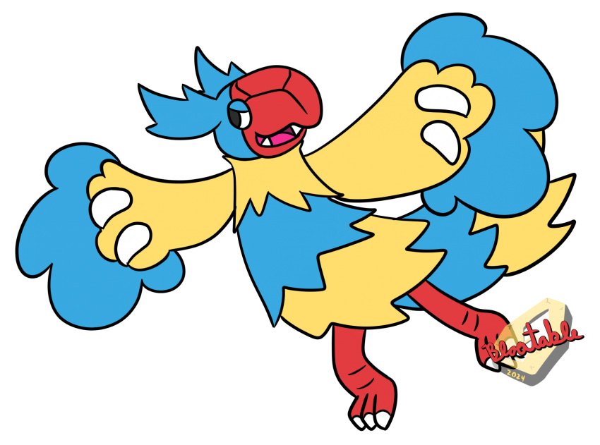 2024 alpha_channel archen artist_logo black_eyes bloatable blue_body blue_fur blue_hair dated fossil_pokemon fur generation_3_pokemon generation_5_pokemon hair hi_res hybrid_pokemon logo nintendo open_mouth pokemon pokemon_(species) simple_background transparent_background yellow_body yellow_fur zigzagoon