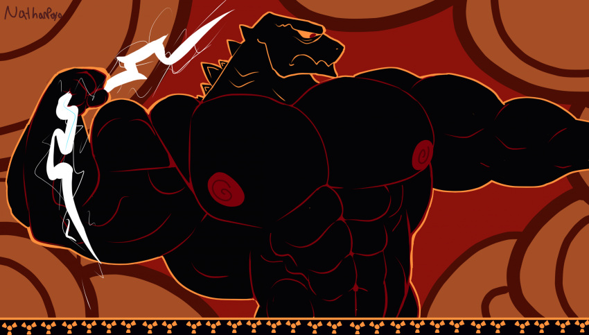 abs anthro godzilla godzilla_(series) hi_res kaiju male muscular muscular_male nathanlepoyo nipples solo toho zeuszilla