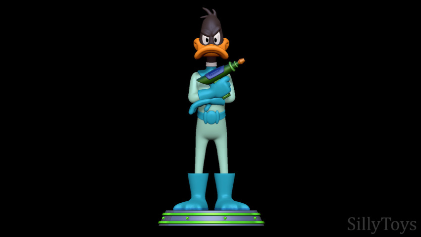 3d_(artwork) 3d_modeling 3d_print anatid anseriform anthro avian bird black_body boots clothing daffy_duck digital_media_(artwork) duck duck_dodgers footwear laser_gun looney_tunes male ranged_weapon shoes sillytoys simple_background smile solo spacesuit warner_brothers weapon