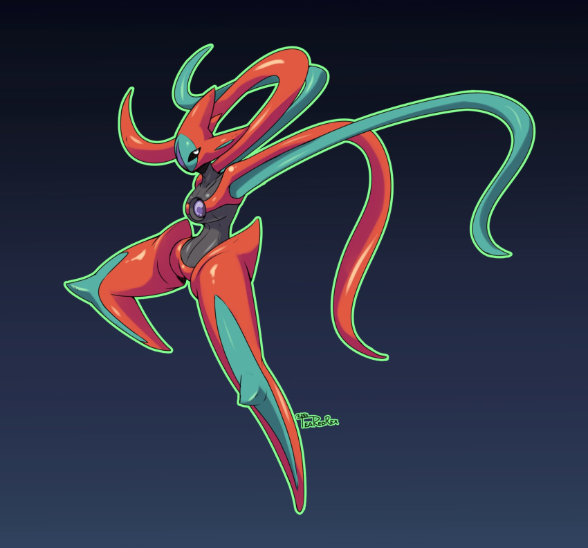 ambiguous_gender attack_forme_deoxys biped black_body deoxys female generation_3_pokemon green_body hi_res legendary_pokemon multicolored_body nintendo not_furry pokemon pokemon_(species) simple_background solo teaspoon tentacle