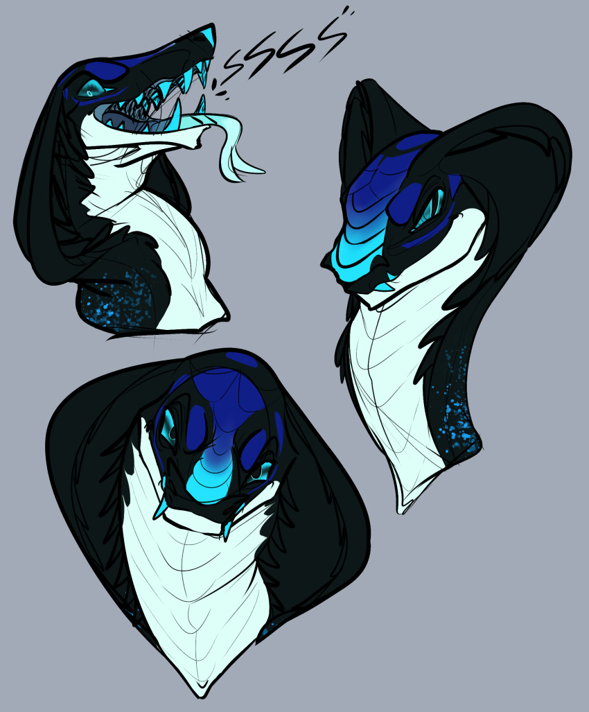 2019 absurd_res ambiguous_form ambiguous_gender ballistik black_body black_scales blue_body blue_scales blue_sclera blue_teeth blue_tongue cobra countershading digital_media_(artwork) dragon fangs forked_tongue garter_snake grey_background hi_res markings mias-mao multicolored_body multicolored_scales mythological_basilisk mythological_creature mythological_scalie mythology open_mouth portrait pose pupils reptile scales scalie serpentine simple_background slit_pupils snake solo teal_eyes teal_tongue teeth tongue tongue_out white_body white_countershading white_scales