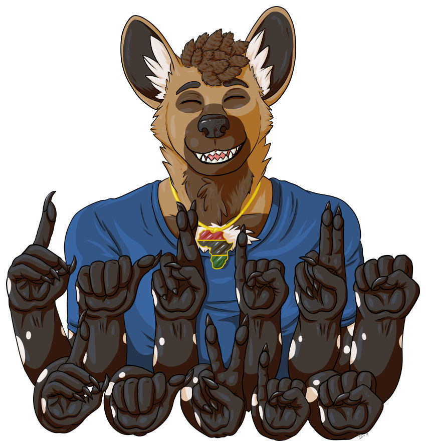 absurd_res african_wild_dog alpha_channel american_sign_language anthro black_nose canid canine chains claws closed_eyes clothed clothing darius_davis digital_media_(artwork) draga03 frohawk fur gold_(metal) gold_chain hair hi_res jewelry male mammal multicolored_body multicolored_fur sign_language solo