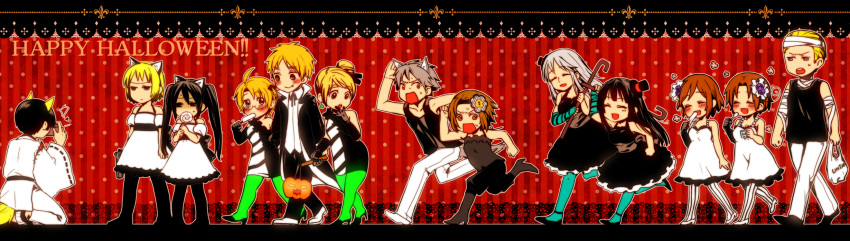 5boys 6+girls akiyama_mio akiyama_mio_(cosplay) america_(hetalia) animal_ears axis_powers_hetalia bandages blonde_hair blue_legwear blush brown_hair commentary_request cosplay crossover don't_say_"lazy" genderswap_(mtf) germany_(hetalia) green_legwear halloween happy_halloween hat highres hirasawa_yui hirasawa_yui_(cosplay) japan_(hetalia) k-on! kotobuki_tsumugi kotobuki_tsumugi_(cosplay) matching_outfits mini_hat mini_top_hat multiple_boys multiple_girls nakano_azusa nakano_azusa_(cosplay) northern_italy_(hetalia) pantyhose prussia_(hetalia) rule_63 russia_(hetalia) shimoneta switzerland_(hetalia) tainaka_ritsu tainaka_ritsu_(cosplay) top_hat united_kingdom_(hetalia)