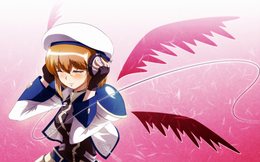 blush esperanza_(wp) headphones mahou_shoujo_lyrical_nanoha mahou_shoujo_lyrical_nanoha_strikers wings yagami_hayate