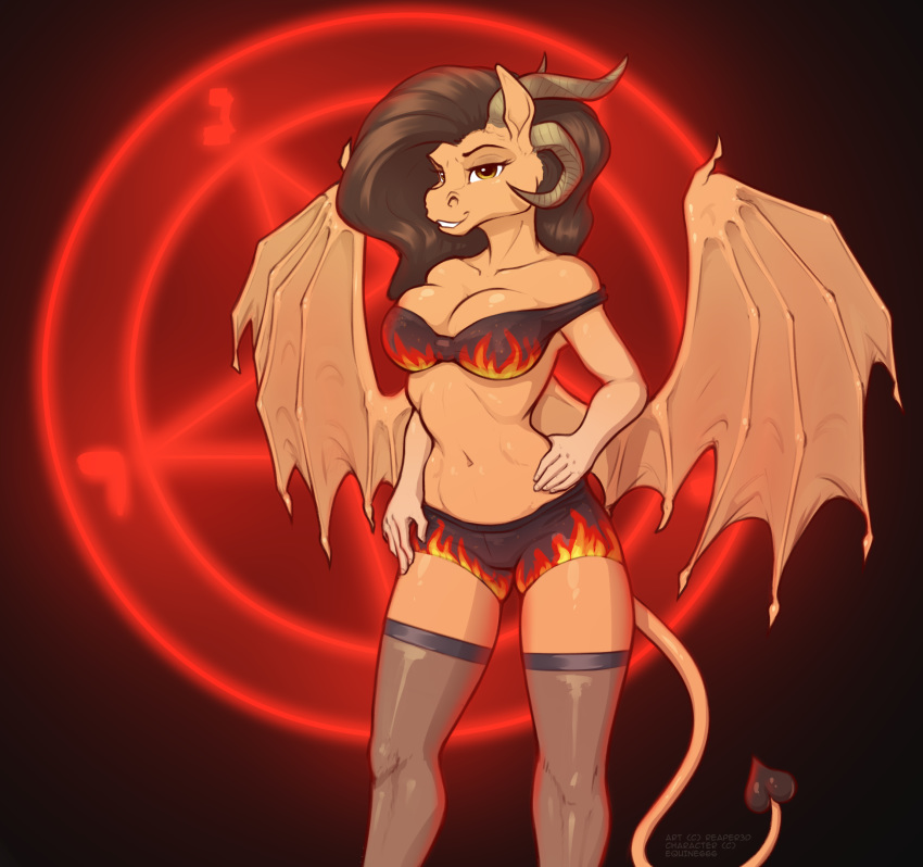 2019 amiona_(oc) anthro big_breasts breasts clothed clothing demon digital_media_(artwork) equid equine female hair hi_res horn mammal reaper3d shaded simple_background solo wings