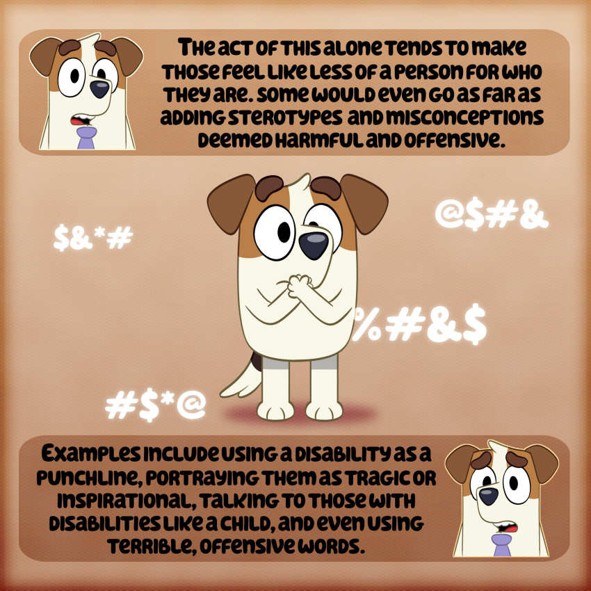 1:1 2021 anthro bluey_(series) canid canine canis conditional_dnp covering covering_mouth covering_own_mouth covering_self dialogue digital_media_(artwork) domestic_dog educational einsamkeitus english_text floppy_ears fur hand_on_mouth hi_res hunting_dog jack_russell_(bluey) jack_russell_terrier male mammal multicolored_body multicolored_fur multiple_images open_mouth paws sad solo standing terrier text