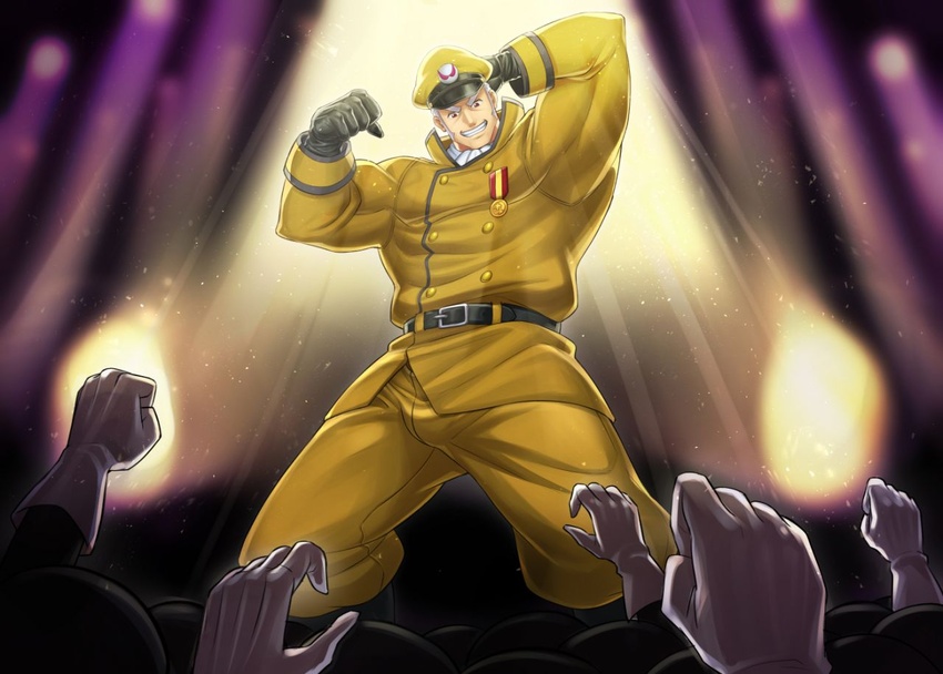 6+boys arm_behind_head bara belt biceps bulge cheering crowd curtains energy_camdy feet_out_of_frame flexing happinesscharge_precure! long_sideburns male_focus mature_male multiple_boys muscular muscular_male oresky pectorals pose precure red_eyes short_hair sideburns solo_focus spotlight standing thick_eyebrows thick_thighs thighs white_hair yaoi