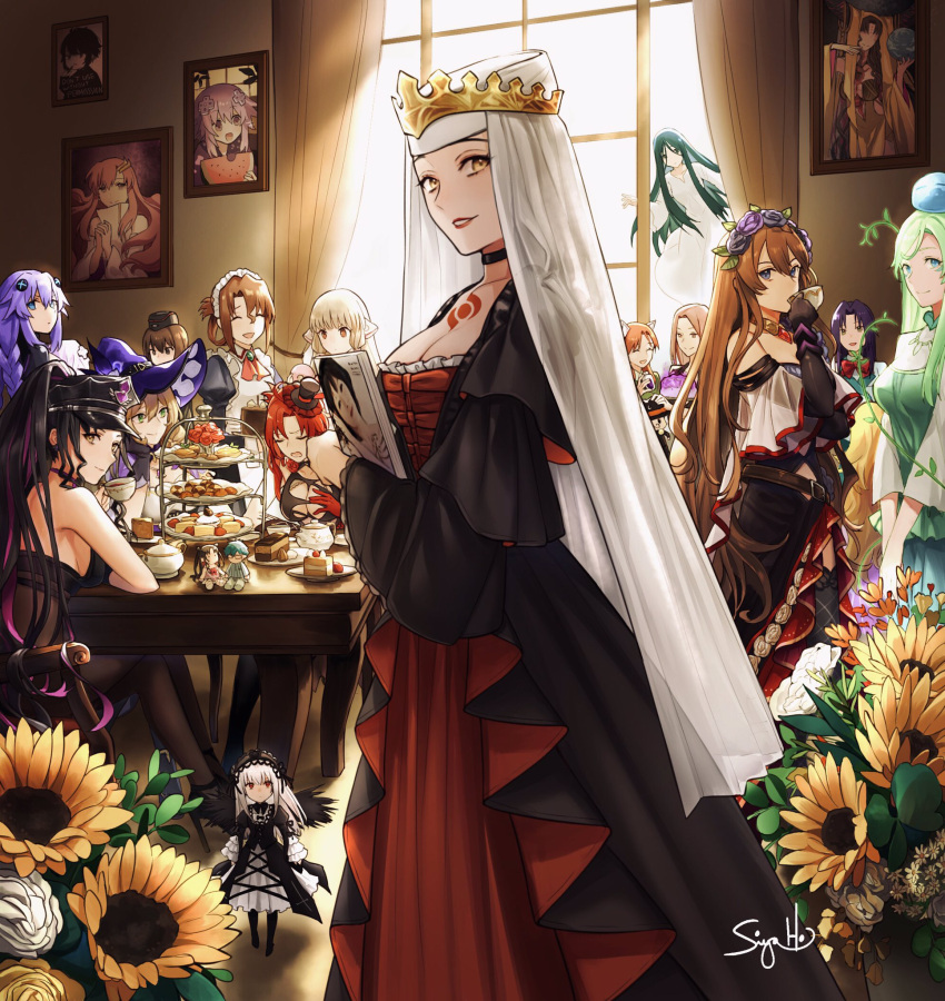 6+girls animal_ears annotated artist_self-insert bare_shoulders bianchi bikini black_bikini black_dress black_gloves black_hair black_headwear black_pantyhose black_thighhighs blonde_hair blue_eyes blue_hair blush braid breasts brown_eyes brown_hair cake chest_tattoo chii chinese_commentary chobits choker cleavage closed_eyes commentary creature creature_on_head crossover crown cup d-pad d-pad_hair_ornament drawing_(object) dress dryad elbow_gloves facial_mark fate/extra fate/extra_ccc fate/grand_order fate_(series) flower folded_ponytail food forehead_mark fox_ears fox_girl fruit fujou_kirie full_metal_panic full_metal_panic?_fumoffu garrison_cap genshin_impact ghost girls_und_panzer gloves granblue_fantasy green_eyes green_hair gundam gundam_seed hair_ornament hans_christian_andersen_(adult)_(fate) hans_christian_andersen_(fate) hat hat_belt hat_flower hayate_no_gotoku! highres honkai_(series) honkai_impact_3rd kara_no_kyoukai katalina_(granblue_fantasy) katekyo_hitman_reborn! lacus_clyne large_breasts lisa_(genshin_impact) long_hair looking_at_viewer maid_headdress maria_(hayate_no_gotoku!) medium_breasts mihoyo mikihara_ren mini_hat minna-dietlinde_wilcke multicolored_hair multiple_crossover multiple_girls multiple_persona murata_himeko murata_himeko_(blood_rose) neptune_(neptunia) neptune_(series) nishizumi_maho pantyhose parted_bangs picture_frame pink_hair police_hat ponytail purple_eyes purple_hair purple_headwear purple_heart_(neptunia) real_life reborn red_dress red_eyes rimuru_tempest rimuru_tempest_(slime) rosetta_(granblue_fantasy) rozen_maiden sessyoin_kiara sessyoin_kiara_(beast_iii/r) sessyoin_kiara_(festival_outfit) signature siya_ho slime_(creature) slime_on_head streaked_hair strike_witches suigintou sunflower swimsuit table tanaka_rie tattoo teacup tensei_shitara_slime_datta_ken thighhighs thighs treyni_(tensei_shitara_slime_datta_ken) twin_braids two-tone_dress veil very_long_hair voice_actor_connection watermelon white_dress white_hair window witch_hat world_witches_series yellow_eyes