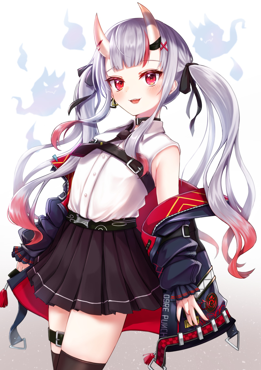 garter hololive horns mihanada_kanata nakiri_ayame thighhighs