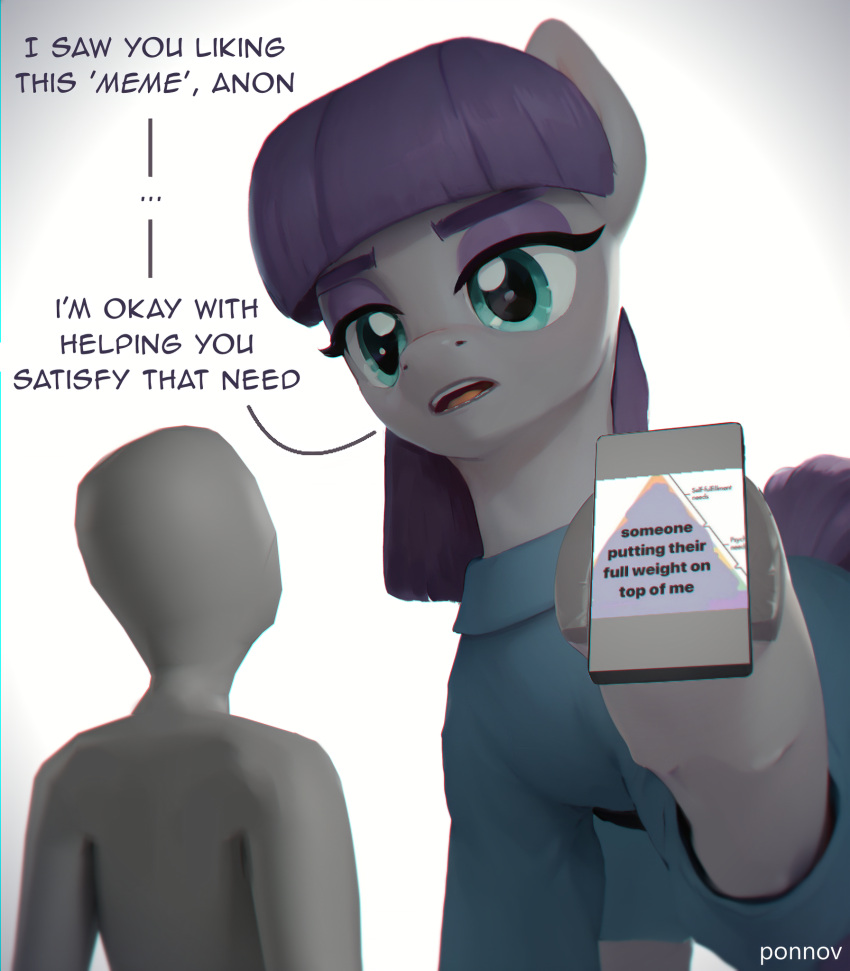 ai_assisted cellphone dialogue electronics equid equine faceless_character faceless_male female feral friendship_is_magic hasbro hi_res hooves horse human male mammal maud_pie_(mlp) my_little_pony phone ponnov pony raised_hoof smartphone