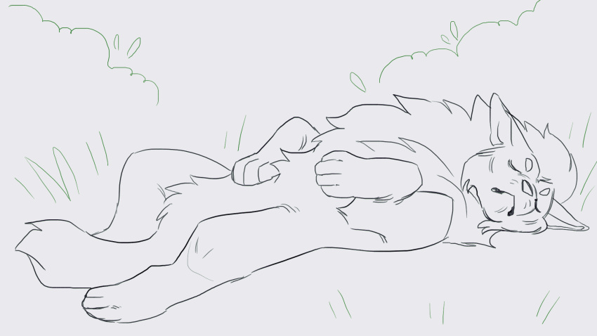 16:9 2d_animation ambiguous_gender animated canid canine canis claws duo felid feral fluffy hi_res hybrid lion loop mammal monochrome pantherine patting petting short_playtime simple_background sleeping tavyapl teeth waking_up widescreen wolf zeph