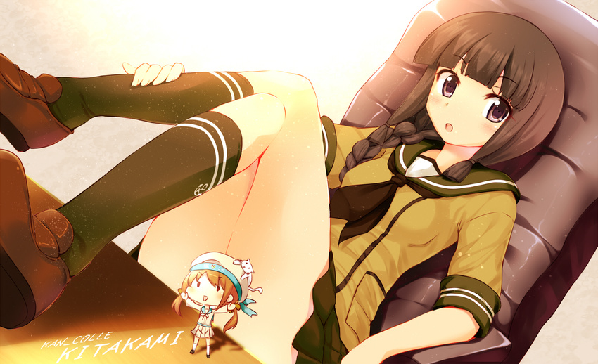 blush brown_eyes brown_hair error_musume_(kancolle) kantai_collection kitakami_(kancolle) kneehighs komone_ushio long_hair photoshop seifuku