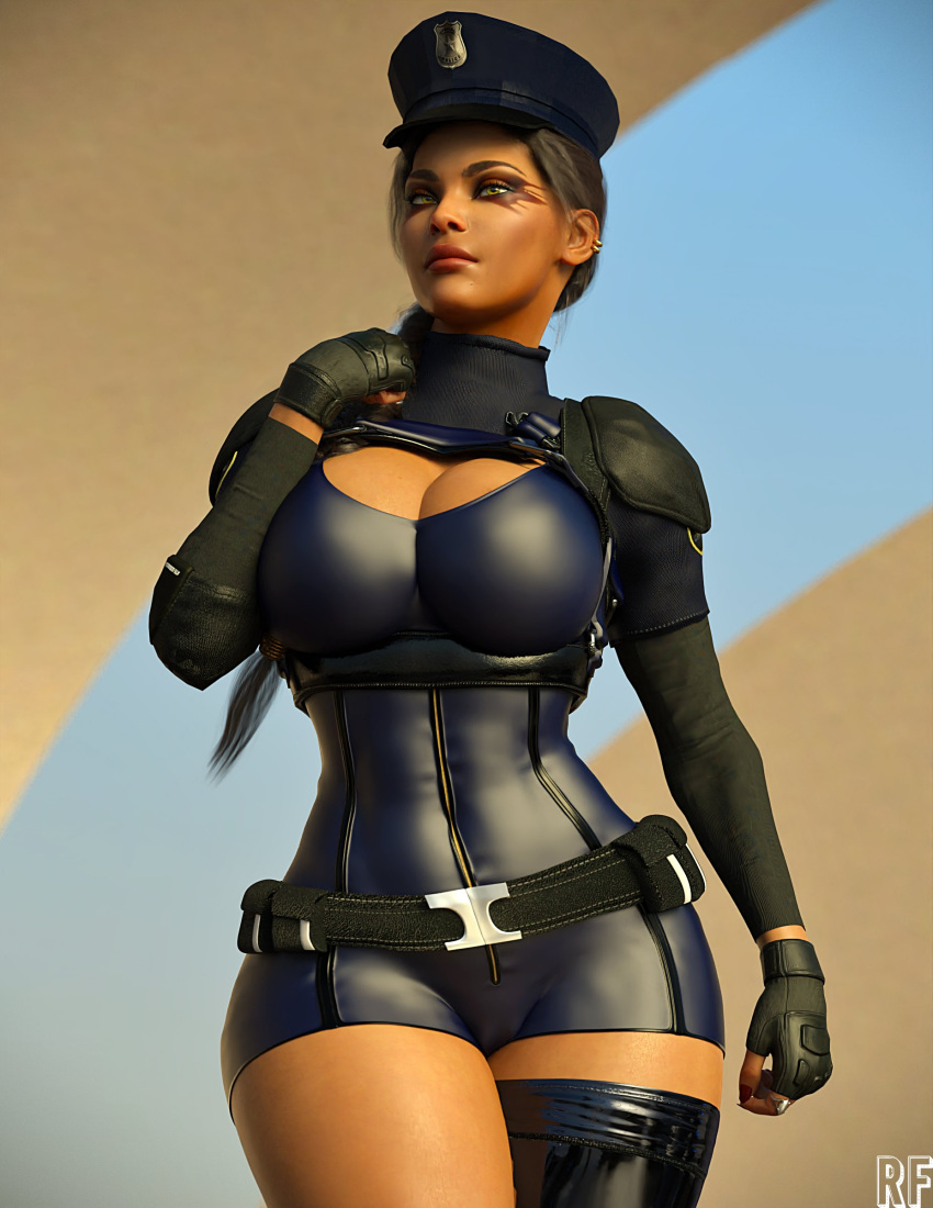 1girls 3d absurd_res apex_legends big_breasts breasts cameltoe cleavage cleavage_cutout dark-skinned_female female female_only hi_res loba loba_(apex_legends) loba_andrade police_hat police_uniform policewoman pussy rude_frog solo thick_ass wide_hips