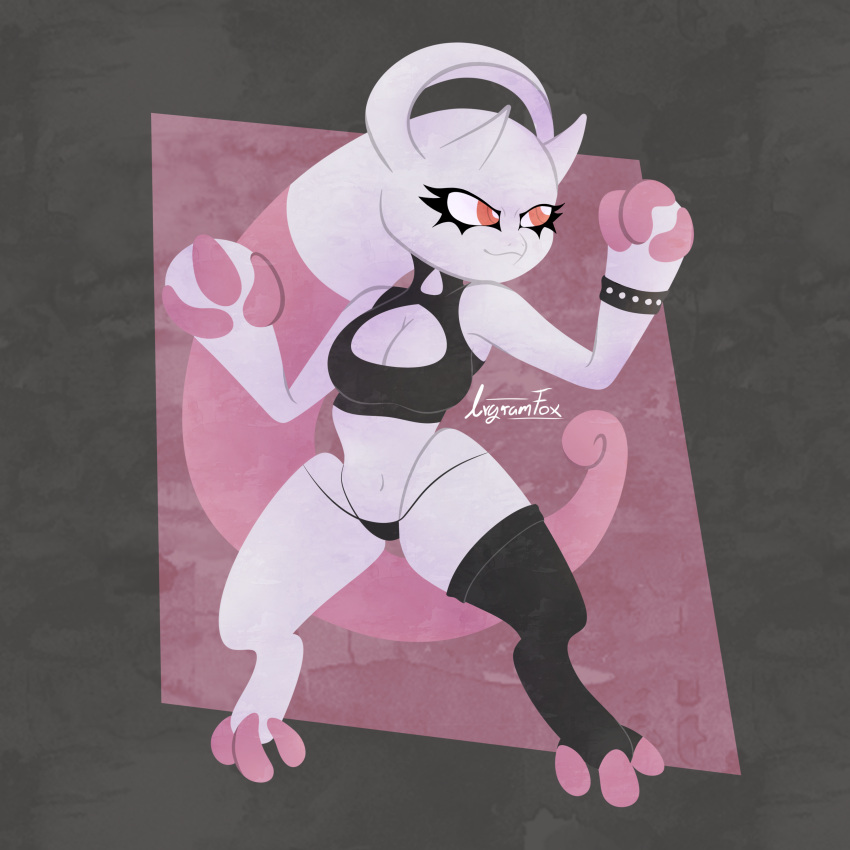 1:1 absurd_res anthro blush female generation_1_pokemon generation_6_pokemon hi_res humanoid irgramfox legendary_pokemon mammal mega_evolution mega_mewtwo mega_mewtwo_y nintendo pokemon pokemon_(species) red_eyes simple_background solo