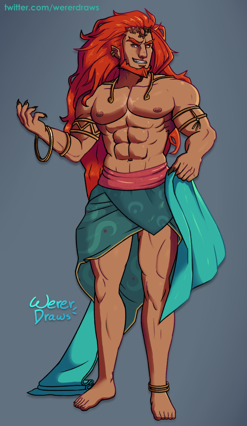 bara beard facial_hair ganondorf gay male male_only muscles muscular nintendo solo solo_male tears_of_the_kingdom the_legend_of_zelda wererdraws