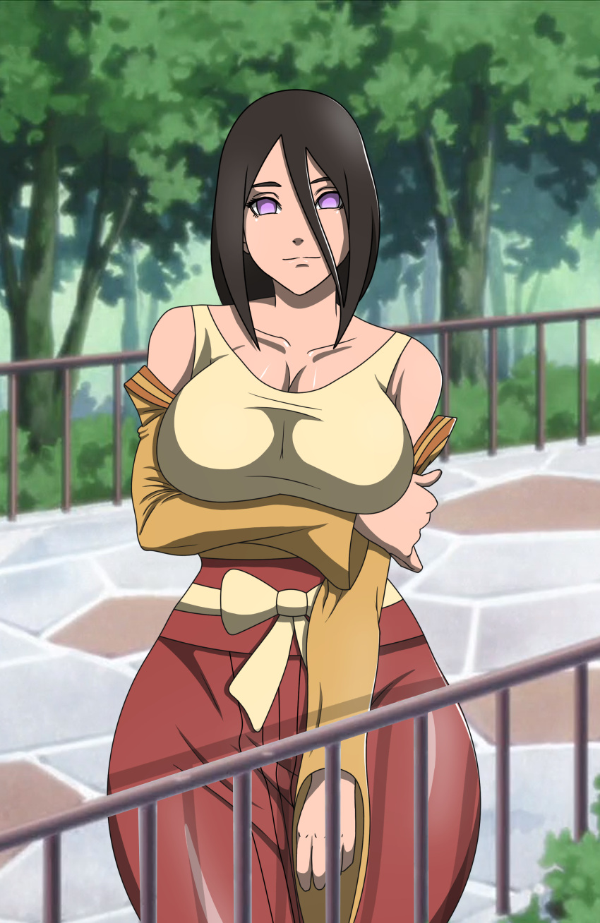 1girls arm_under_breasts bare_chest bare_shoulders belt big_breasts boobs boruto:_naruto_next_generations breasts breasts_bigger_than_head brown_hair bust busty cleavage clothed clothing collarbone feet_out_of_frame female female_only fully_clothed golden_ouken hair_between_eyes hair_over_one_eye hakama hakama_skirt hourglass_figure huge_breasts hyuuga_hanabi japanese_clothes kimono kimono_down legs_together light-skinned_female light_skin long_skirt long_sleeves looking_at_viewer naruto naruto_(series) oppai outdoors outside pinup presenting presenting_breasts railing ribbon sash skirt sleeveless sleeveless_shirt slim_waist smile smiling solo solo_female solo_focus strap_slip tank_top tease teasing teasing_viewer tits top_heavy vest violet_eyes voluptuous wide_hips wide_sleeves yukata