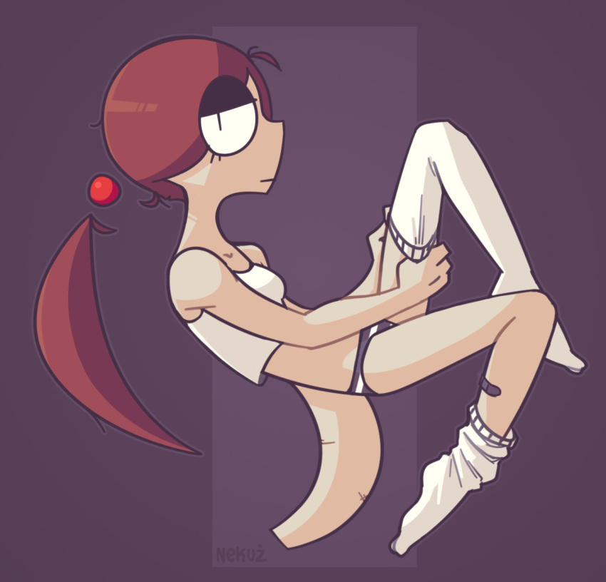 anne_(nekuzx) anthro band-aid bandage clothing docked_tail female footwear gecko hair knee_highs knee_socks legwear lizard nekuzx panties ponytail reptile scalie short_tail socks solo tail thick_tail underwear