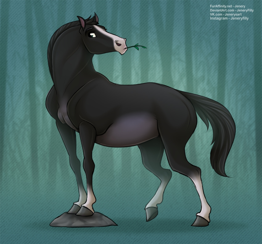 bamboo bamboo_stick bamboo_tree digital_media_(artwork) disney equid equine feral forest fur hair horse jenery jungle khan_(disney) male mammal mulan_(1998) nude plant pose rock simple_background solo standing tree