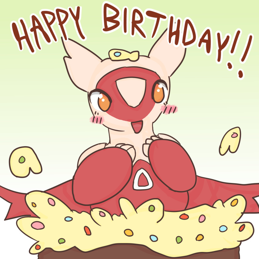 1:1 ambiguous_gender beeshroom birthday birthday_cake blush cake dessert english_text food generation_3_pokemon happy_birthday hi_res in_food latias legendary_pokemon looking_at_viewer nintendo open_mouth orange_eyes pokemon pokemon_(species) pop_out_cake solo text