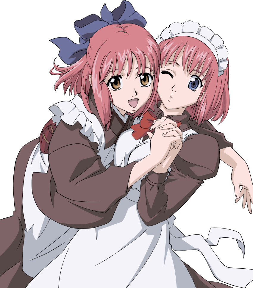 2girls absurdres highres hisui_(tsukihime) kohaku_(tsukihime) long_sleeves multiple_girls ozawa_iku siblings transparent_background tsukihime twins vector_trace