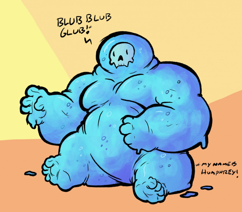 anthro barazoku barefoot biceps biped blkmnstrr bone english_text feet goo_creature humanoid male muscular muscular_humanoid muscular_male nude overweight overweight_anthro simple_background skull skull_head slime solo text water_based