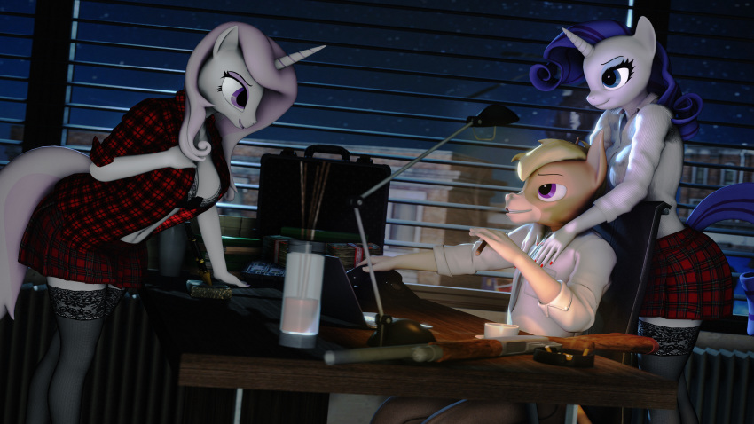 16:9 3d_(artwork) 4k absurd_res anthro asinus backrub briefcase cigarette clothing crime digital_media_(artwork) donkey equid equine female fleur_de_lis_(mlp) french friendship_is_magic group gun hasbro hi_res horn legwear male mammal money my_little_pony mythological_creature mythological_equine mythology nicky_equeen night office ranged_weapon rarity_(mlp) shotgun source_filmmaker_(artwork) stockings suggestive syndicate trio unicorn weapon widescreen