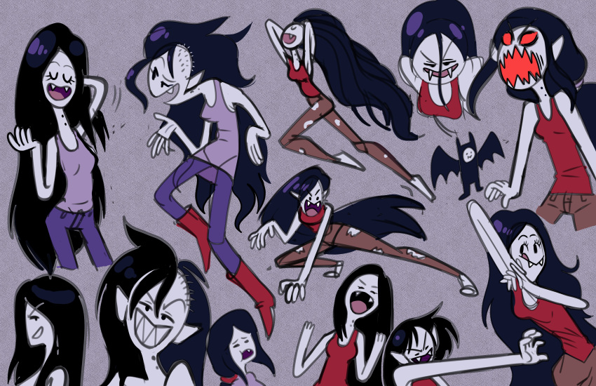 2021 absurd_res adventure_time alternative_fashion black_hair cartoon_network fangs female galactabee grey_body grey_skin hair hi_res humanoid humanoid_pointy_ears marceline_abadeer not_furry punk red_eyes sharp_teeth side_shave solo teeth vampire