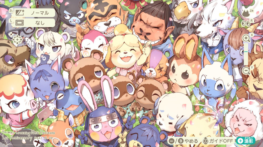 2021 accipitrid accipitriform animal_crossing anthro ape apollo_(animal_crossing) avian bald_eagle bear beau_(animal_crossing) bird blush bovid brother_(lore) brothers_(lore) bunnie_(animal_crossing) canid canine canis caprine cesar_(animal_crossing) chibi confetti cricetid cube_(animal_crossing) daisy_(animal_crossing) dom_(animal_crossing) domestic_cat eagle elephant elephantid elvis_(animal_crossing) english_text facial_hair felid feline felis female goat goldie_(animal_crossing) gorilla grin group group_shot gui hamphrey_(animal_crossing) hamster haplorhine identical_twins isabelle_(animal_crossing) japanese_text jeremiah_(animal_crossing) kidd_(animal_crossing) kyle_(animal_crossing) lagomorph leporid lion lolicon male mammal margie_(animal_crossing) marshal_(animal_crossing) merengue_(animal_crossing) midge_(animal_crossing) mitzi_(animal_crossing) moustache nephew_(lore) nintendo octavian_(animal_crossing) pantherine party_popper plushie poncho_(animal_crossing) primate proboscidean rabbit raccoon_dog raymond_(animal_crossing) rodent roscoe_(animal_crossing) rosie_(animal_crossing) rowan_(animal_crossing) ry_o_ta sea_eagle sheep sibling_(lore) smile snake_(animal_crossing) stitches_(animal_crossing) tanuki teddy_bear text tiger timmy_nook tom_nook_(animal_crossing) tommy_nook twins_(lore) uncle_(lore) uncle_and_nephew_(lore) whitney_(animal_crossing) wolf young