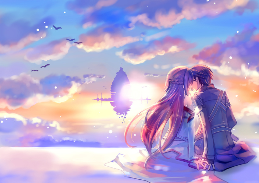 asuna kirito pink sky_blue sword_art_online