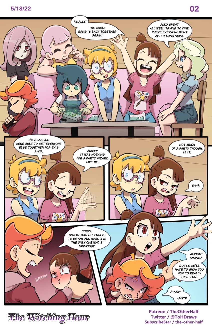 6+girls akko_kagari amanda_o'neill comic english_text female female_only little_witch_academia page_2 speech_bubble tagme the_other_half the_witching_hour twitter_username