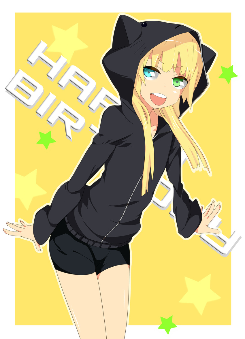 bad_id bad_pixiv_id bike_shorts blonde_hair female highres hood hoodie original samuraig solo spandex