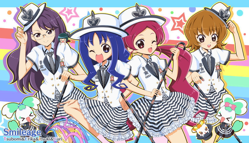 blue_hair coffret dark_precure glasses hanasaki_tsubomi hat heartcatch_precure! kurumi_erika myoudouin_itsuki potpourri purple_hair shypre tie tsukikage_yuri uniform wink