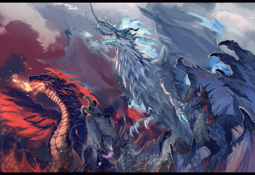 bad_id bad_pixiv_id commentary_request der_vasa_rau dragon fennachtur fire highres murok_(pixiv_fantasia) no_humans outdoors pixiv_fantasia pixiv_fantasia_last_saga red_eyes rererenoren sostenuto