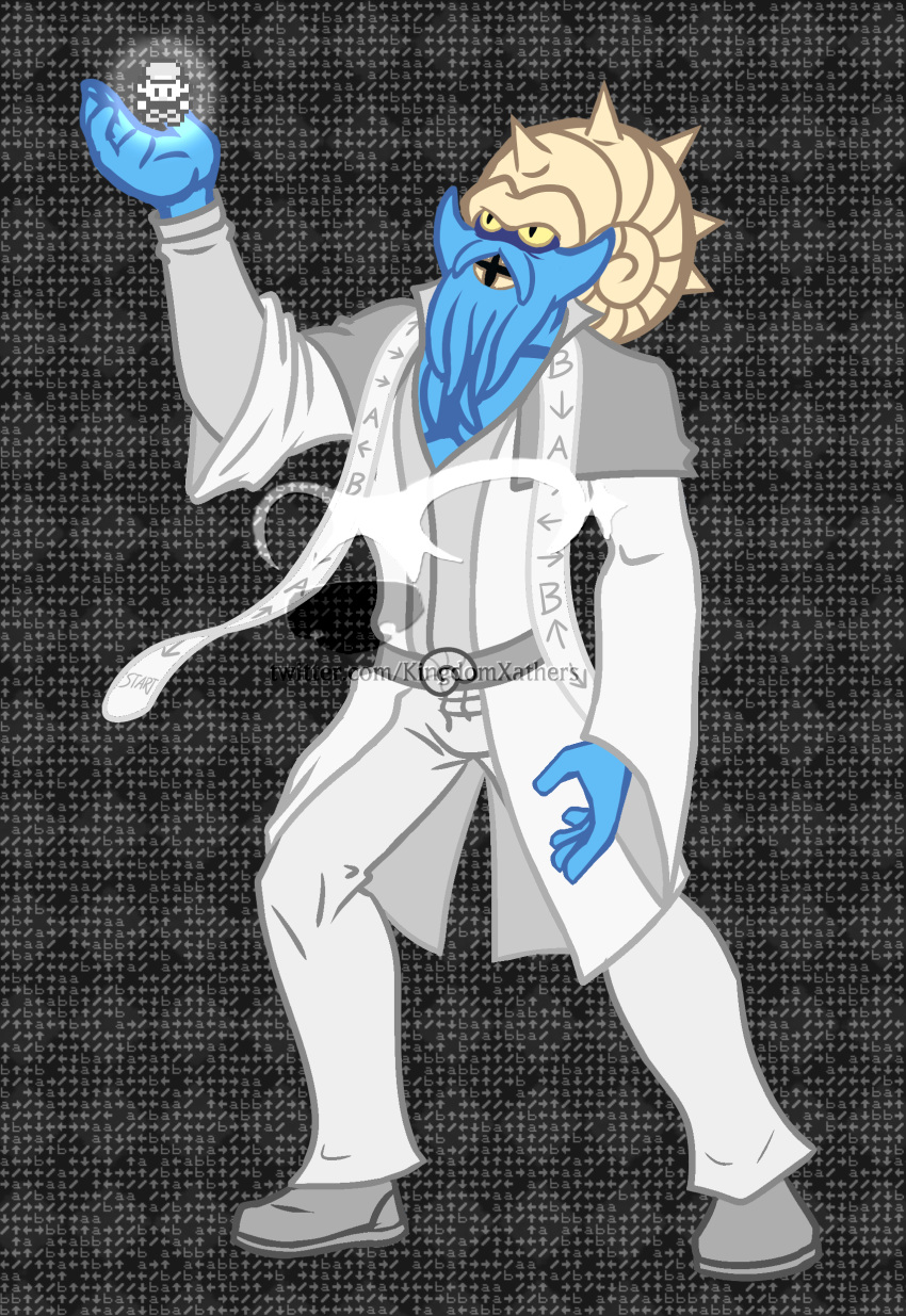 2019 5_fingers absurd_res anthro athletic athletic_anthro athletic_male beard belt biped bottomwear cephalopod cephalopod_shell clothed clothing cult digital_media_(artwork) facial_hair fingers footwear fossil_pokemon generation_1_pokemon hi_res kingdomxathers lord_helix male marine mollusk mollusk_shell moustache nintendo omastar open_mouth pants pecs pixel_(artwork) pokemon pokemon_(species) pokemon_trainer pokemorph priest raised_arm robe shell shirt shoes simple_background solo sprite standing stole teeth tentacle topwear twitch_plays_pokemon white_clothing