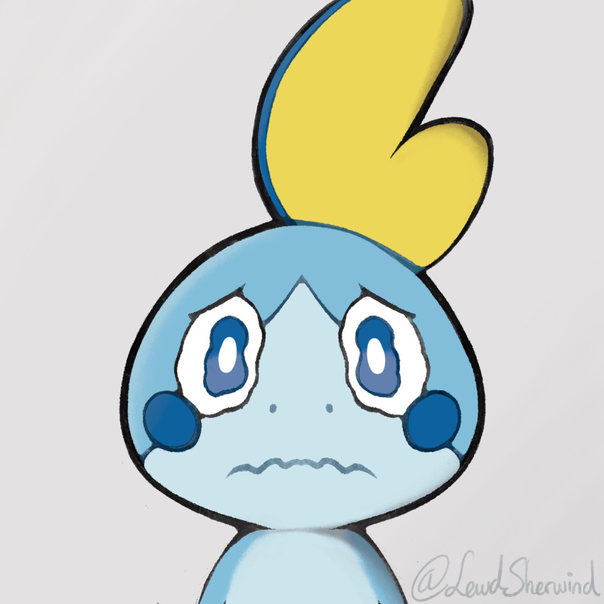 1:1 blue_eyes bodily_fluids generation_8_pokemon grey_background hi_res nintendo pokemon pokemon_(species) sherwind52 simple_background sobble solo tears