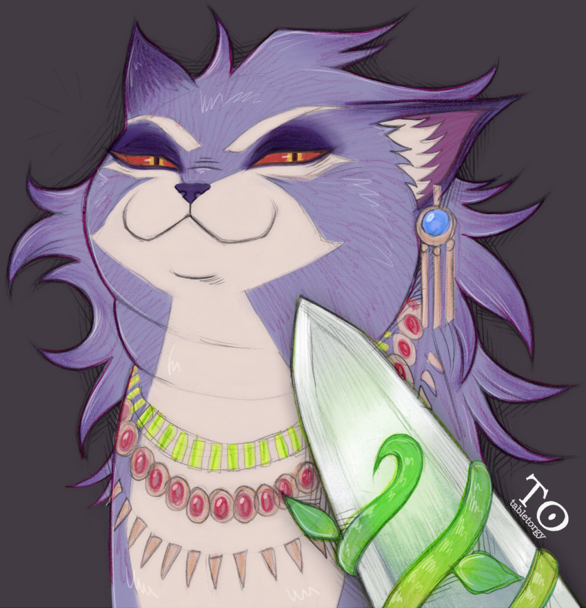 2020 belladonna_(trials_of_mana) countershading digital_media_(artwork) domestic_cat ear_piercing ear_ring eyebrows felid feline felis female feral fur grey_background hair hi_res inner_ear_fluff jewelry knife knife_cat mammal meme multicolored_body multicolored_fur necklace orange_sclera piercing purple_body purple_ears purple_fur purple_hair purple_inner_ear purple_nose ring_piercing simple_background smug smug_cat solo tabletorgy thick_eyebrows trials_of_mana tuft two_tone_body two_tone_fur white_body white_eyebrows white_fur yellow_eyes