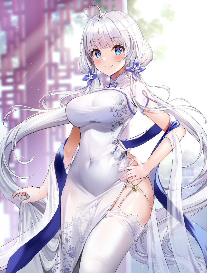 azur_lane chinadress foka_(beginner) illustrious_(azur_lane) see_through thighhighs