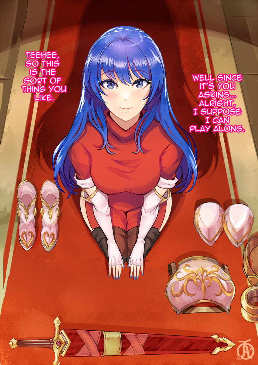 1girls armor bangs bare_thighs begging blue_eyes blue_hair blue_nails boots breasts caeda_(fire_emblem) clothed clothes_laid_out clothes_removed color consensual dialogue dogeza dominant_pov elbow_gloves english_text fellatio_gesture female female_only femsub fingerless_gloves fire_emblem fire_emblem:_mystery_of_the_emblem fire_emblem:_shadow_dragon_and_the_blade_of_light folded_clothes footwear from_above gloves happy_sub highres kneeling long_hair looking_at_viewer looking_up looking_up_at_viewer male_pov medium_breasts nail_polish nintendo on_floor open_mouth pelvic_curtain pov princess removed_clothing revolverwingstudios roleplay royalty shoes smile solo submissive submissive_female sword text thighhighs thighs weapon