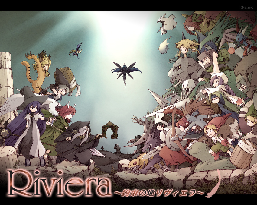 6+boys 6+girls artist_request everyone ghost hat letterboxed monster multiple_boys multiple_girls opposing_sides photoshop_(medium) riviera staff tobe_sunaho witch_hat