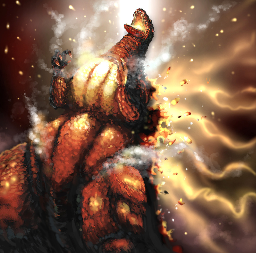 burning_godzilla dinosaur embers energy giant_monster glowing godzilla godzilla_(series) kaijuu monster mutant smoke steam suttoko toho_(film_company)