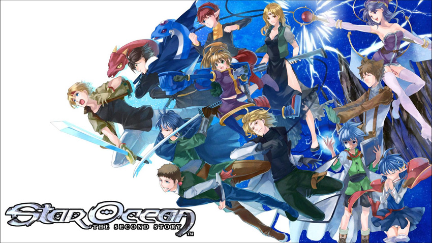 artist_request ashton_anchors bowman_jean breasts celine_jules claude_c._kenny cleavage copyright_name dias_flac highres leggings leon_geeste multiple_boys multiple_girls noel_chandler official_art official_wallpaper panties rena_lanford simple_background source_request star_ocean underwear white_background