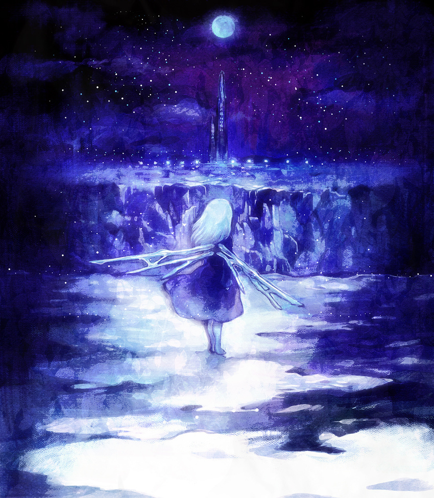 commentary_request female full_moon highres landscape moon original sakaya313 solo wings